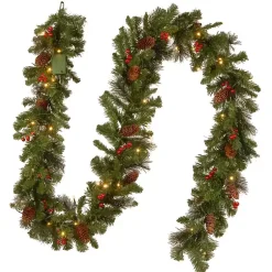Arrangements & Greenery>Kirklands Home Pre-Lit Red Berry and Cone Spruce Garland