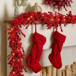 Arrangements & Greenery>Kirklands Home Pre-Lit Berry Christmas Garland Red