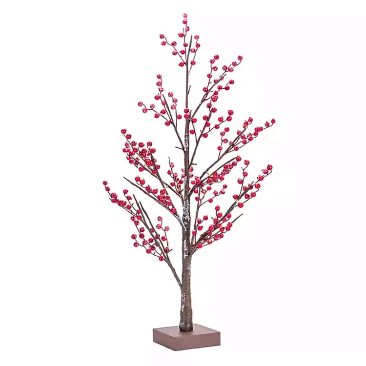 Christmas Decorations>Kirklands Home Pre-Lit Red Berry Winter Tree, 38 in.