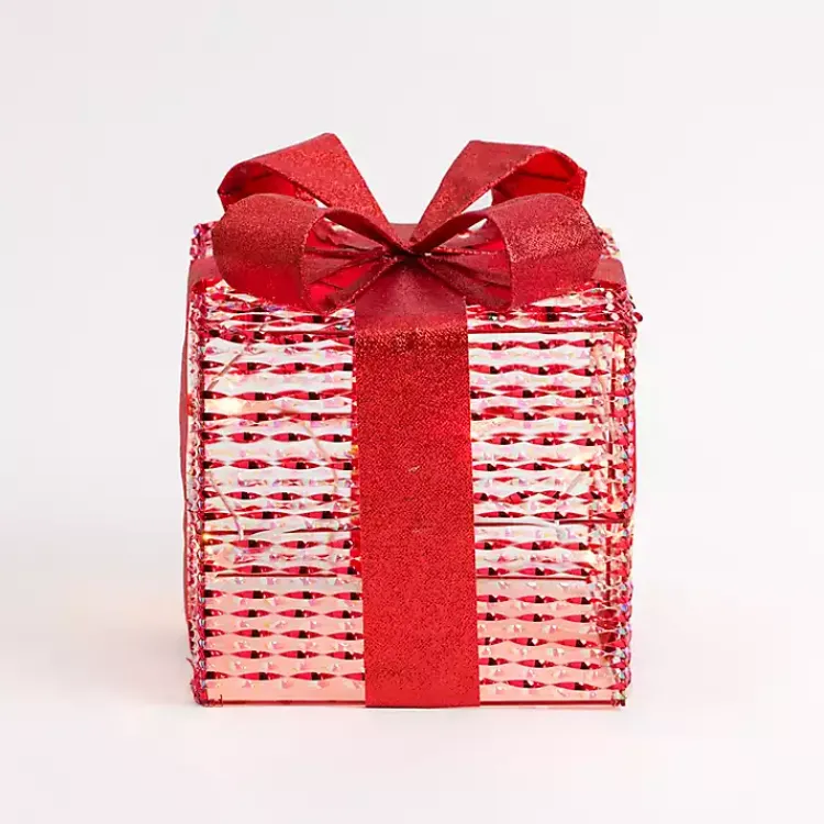 Outdoor Christmas Decorations>Kirklands Home Pre-Lit Iridescent Christmas Gift Box, 8 in. Red