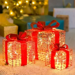 Outdoor Christmas Decorations>Kirklands Home Pre-Lit Iridescent Christmas Gift Box, 10 in. Red