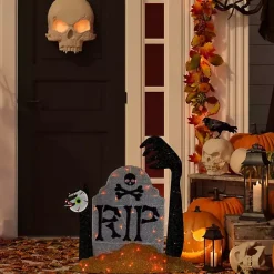 Halloween>Kirklands Home Pre-Lit RIP Tombstone Outdoor Decoration