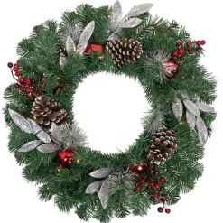 Christmas Wreaths>Kirklands Home Pre-Lit Silver Leaf and Pine Wreath Green