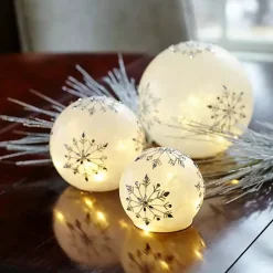 Christmas Decorations>Kirklands Home Prelit Snowflake Glass Globes, Set of 3