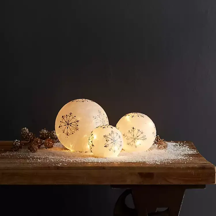 Christmas Decorations>Kirklands Home Prelit Snowflake Glass Globes, Set of 3