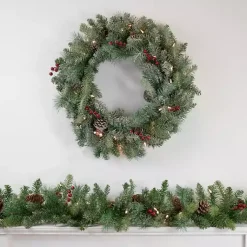 Christmas Wreaths>Kirklands Home Pre-Lit Snowy Waterloo Pine Wreath Green