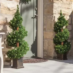 Christmas Trees>Kirklands Home Pre-Lit Spiral Potted Pine Trees, Set of 2