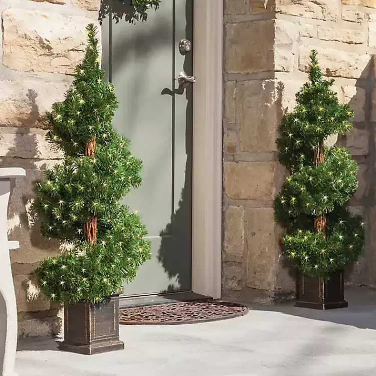 Christmas Trees>Kirklands Home Pre-Lit Spiral Potted Pine Trees, Set of 2
