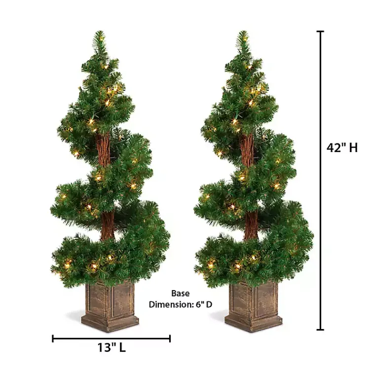 Christmas Trees>Kirklands Home Pre-Lit Spiral Potted Pine Trees, Set of 2