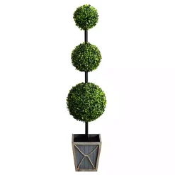 Trees & Topiaries>Kirklands Home Pre-Lit Triple Boxwood Topiary in Planter, 4 ft.