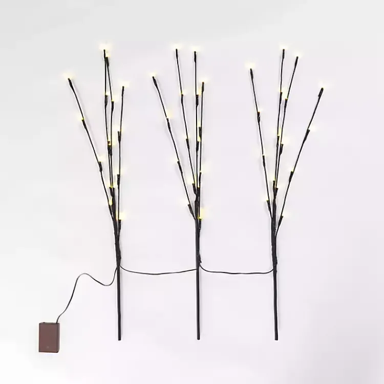 Stems & Bouquets>Kirklands Home Pre-Lit Twig Branch Stems, Set of 3 Black