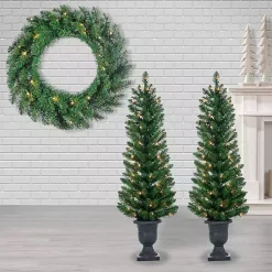 Christmas Arrangements & Garland>Kirklands Home Pre-Lit Vancouver Pine 4-pc. Christmas Floral Set Green