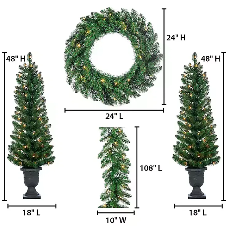 Christmas Arrangements & Garland>Kirklands Home Pre-Lit Vancouver Pine 4-pc. Christmas Floral Set Green