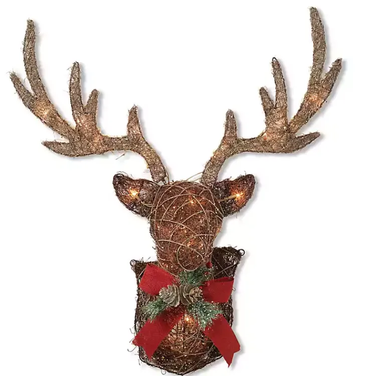 Christmas Art & Wall Decor>Kirklands Home Pre-Lit Vine Head Stag Plaque Brown