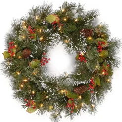 Wreaths>Kirklands Home Pre-Lit Wintery Pine and Berry Christmas Wreath