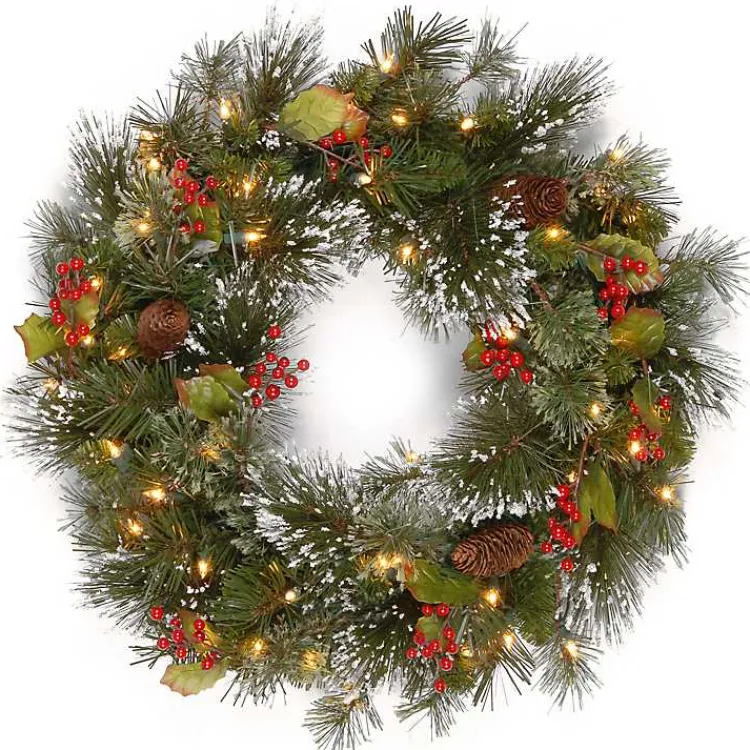 Wreaths>Kirklands Home Pre-Lit Wintery Pine and Berry Christmas Wreath