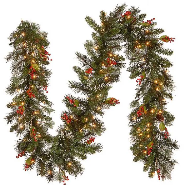 Christmas Arrangements & Garland>Kirklands Home Pre-Lit Wintry Pine Christmas Garland, 9 ft.