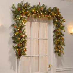 Christmas Arrangements & Garland>Kirklands Home Pre-Lit Wintry Pine Christmas Garland, 9 ft.