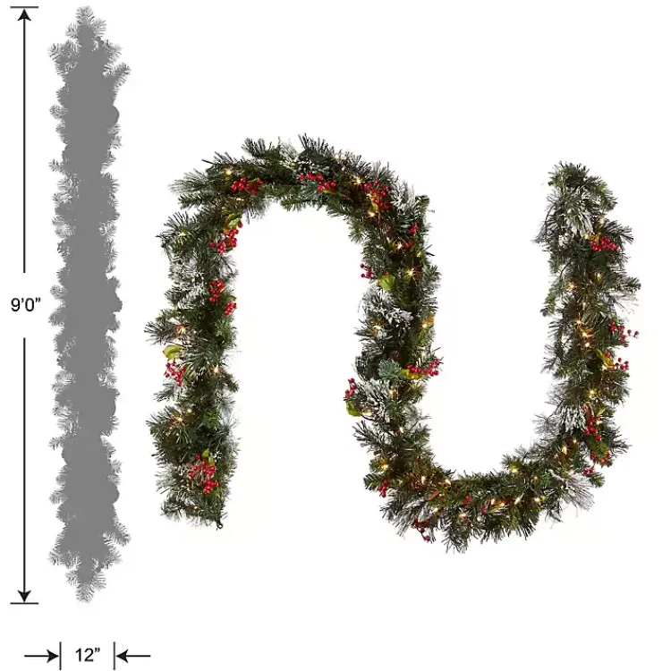 Christmas Arrangements & Garland>Kirklands Home Pre-Lit Wintry Pine Christmas Garland, 9 ft.