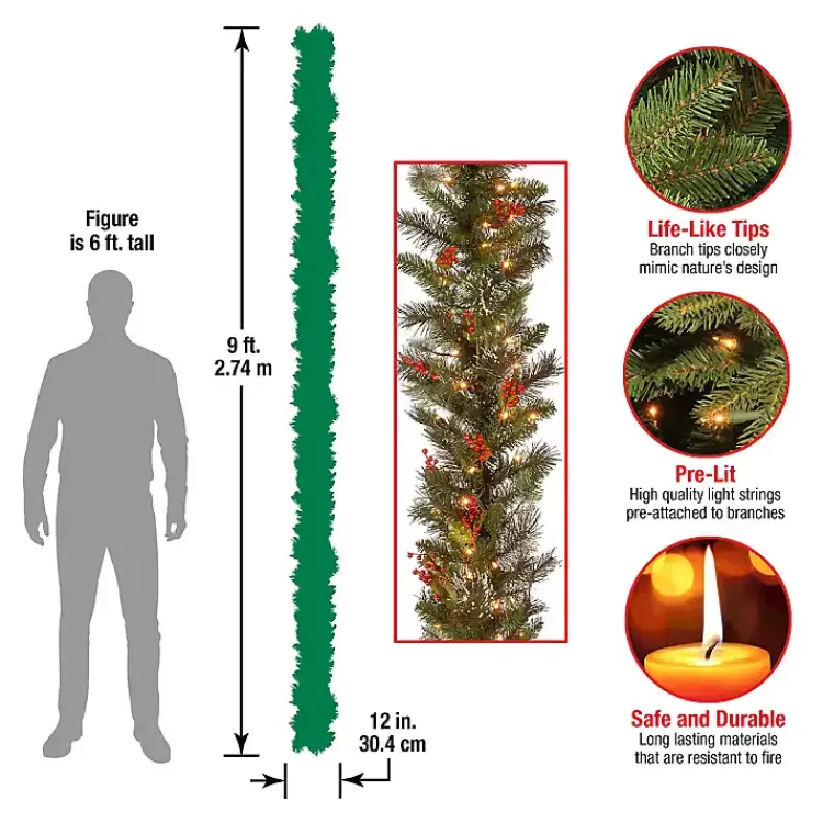 Christmas Arrangements & Garland>Kirklands Home Pre-Lit Wintry Pine Christmas Garland, 9 ft.