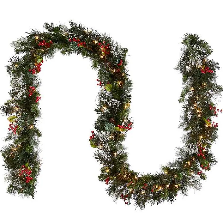 Christmas Arrangements & Garland>Kirklands Home Pre-Lit Wintry Pine Christmas Garland, 9 ft.