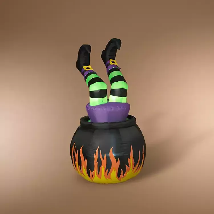 Halloween>Kirklands Home Pre-Lit Witch in Cauldron Inflatable Decoration