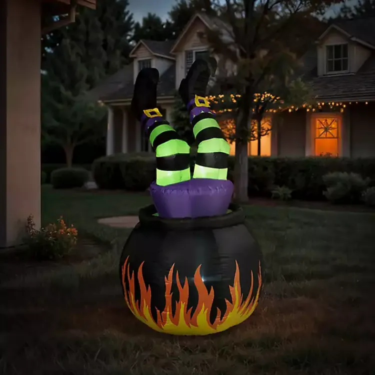 Halloween>Kirklands Home Pre-Lit Witch in Cauldron Inflatable Decoration