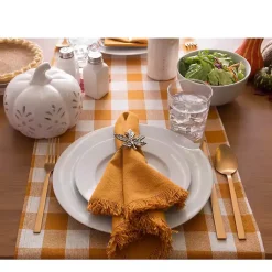 Kirklands Home Pumpkin Spice Checkered Table Runner Clearance