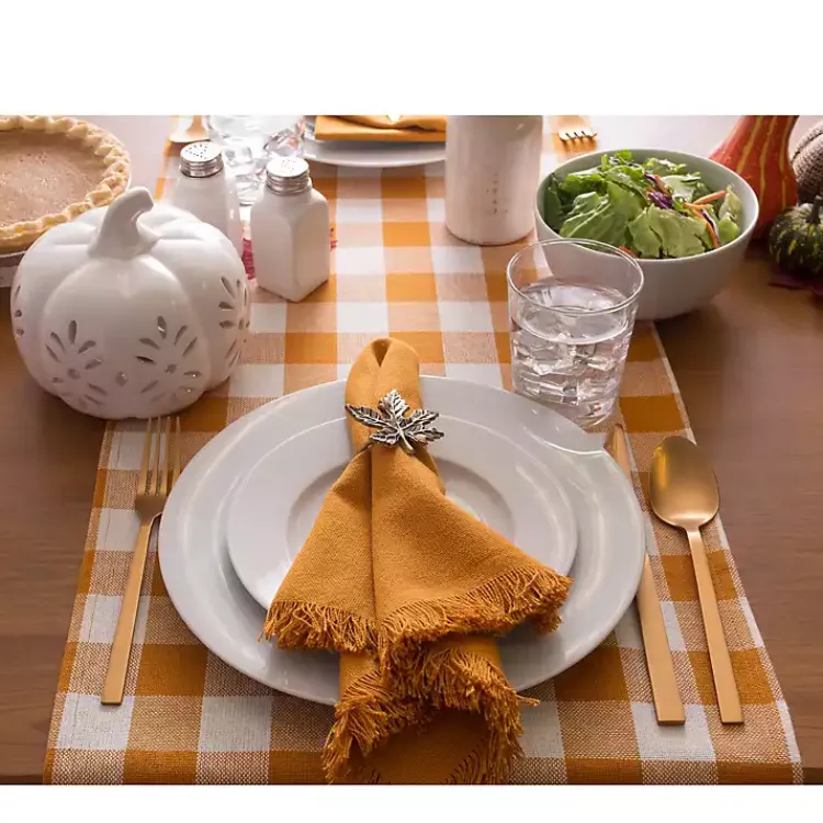Kirklands Home Pumpkin Spice Checkered Table Runner Clearance