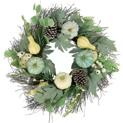 Fall>Kirklands Home Pumpkins and ery Mix Wreath Green
