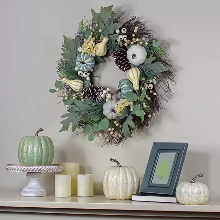 Fall>Kirklands Home Pumpkins and ery Mix Wreath Green