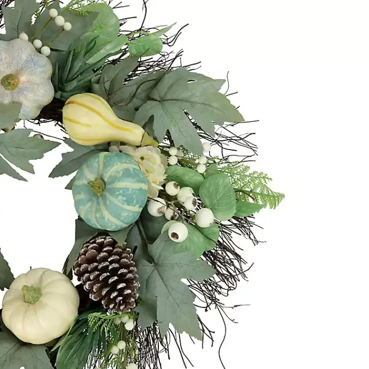 Fall>Kirklands Home Pumpkins and ery Mix Wreath Green