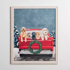 Christmas Art & Wall Decor>Kirklands Home Puppies in Red Truck Christmas Canvas Art Print