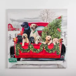 Christmas Art & Wall Decor>Kirklands Home Puppies in Truck Christmas Canvas Wall Plaque