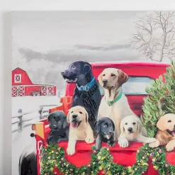 Christmas Art & Wall Decor>Kirklands Home Puppies in Truck Christmas Canvas Wall Plaque