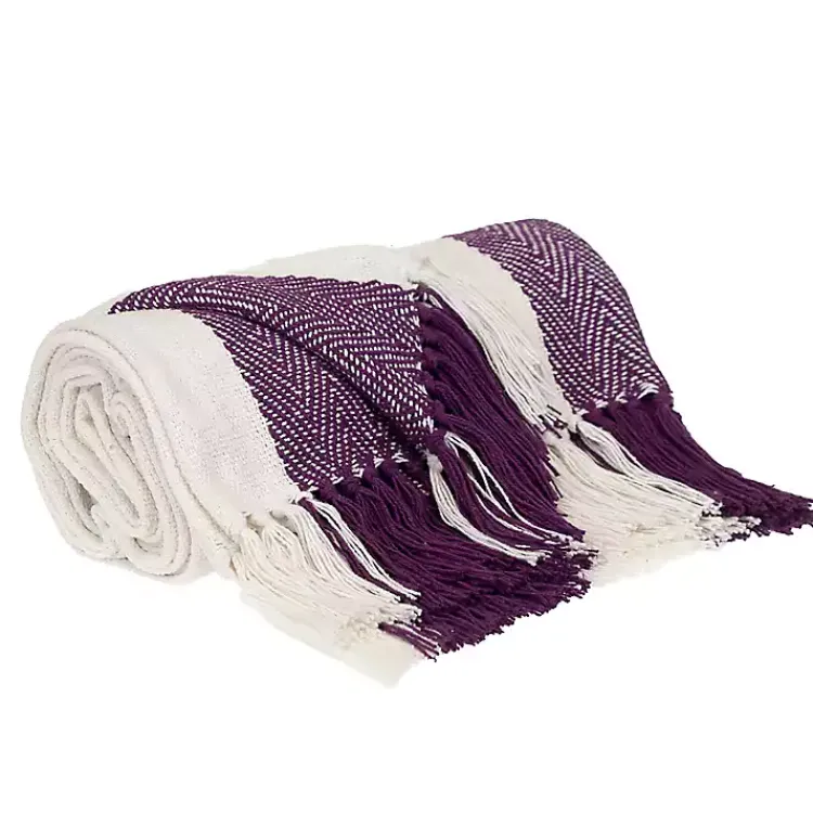 Blankets & Throws>Kirklands Home Purple Chalet Striped Fringe Throw