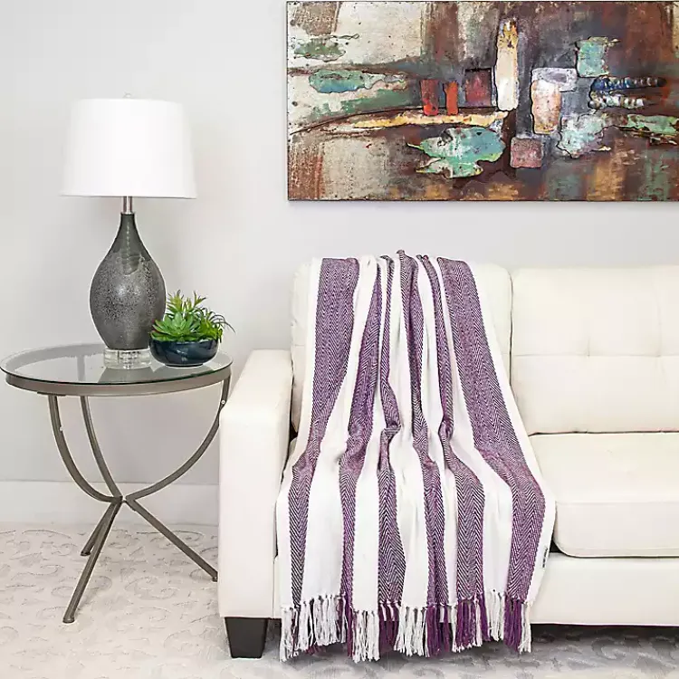 Blankets & Throws>Kirklands Home Purple Chalet Striped Fringe Throw