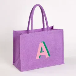 Monogram Seasonal Decor>Kirklands Home Monogram A Jute Tote Bag Purple