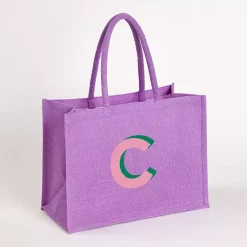 Monogram Seasonal Decor>Kirklands Home Monogram C Jute Tote Bag Purple