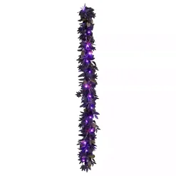 Halloween>Kirklands Home Purple Pre-Lit Black Leaves Garland