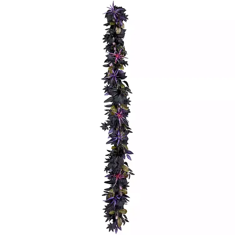 Halloween>Kirklands Home Purple Pre-Lit Black Leaves Garland