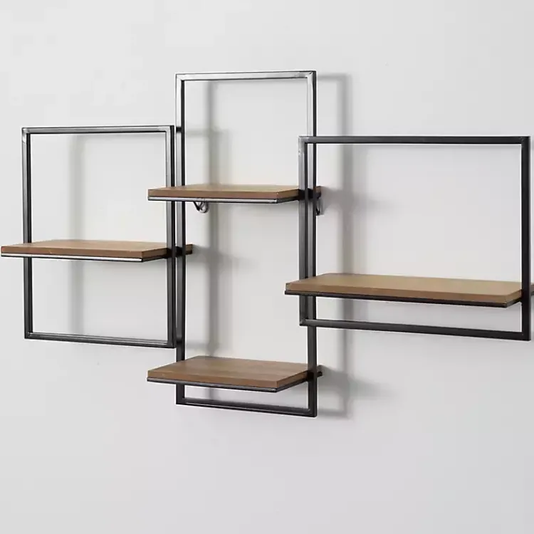 Kirklands Home Quadrate Multi-Level Black Metal Wall Shelf Outlet