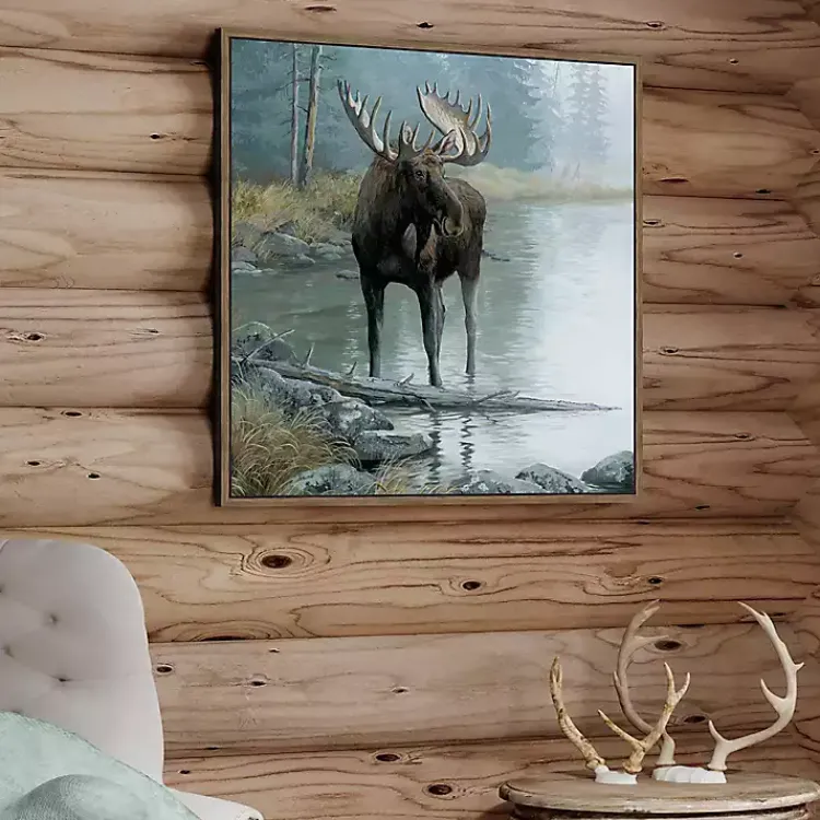 Kirklands Home Quiet Water Moose Framed Canvas Art Print Outlet