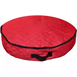 Seasonal Storage>Kirklands Home Quilted Christmas Wreath Storage Bag Red