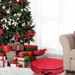 Seasonal Storage>Kirklands Home Quilted Christmas Wreath Storage Bag Red
