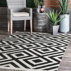 Kirklands Home Rain Diamond Fringe Indoor/Outdoor Area Rug, 5x8