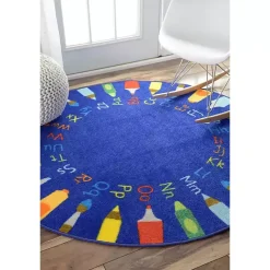 Kirklands Home Rainbow Alphabet Round Rug, 5 ft. Multi