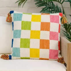 Kirklands Home Rainbow Checkered Outdoor Pillow Multi Best