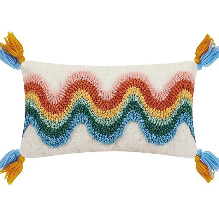 Pillows>Kirklands Home Rainbow Wave Hooked Wool Lumbar Pillow
