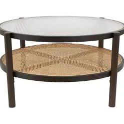 Kirklands Home Rattan and Glass 2-Tier Coffee Table Clearance